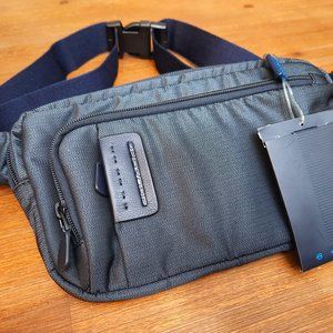 Piquadro P16 Chevn Crossbody Fanny Pack Leather Trim Navy